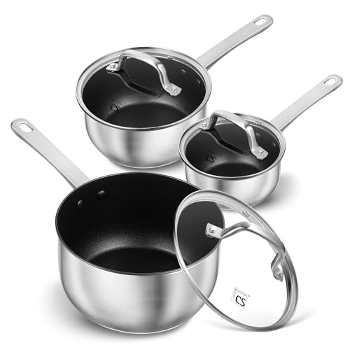Stainless Steel Saucepan Set (Black / 1+2+3 Quart)