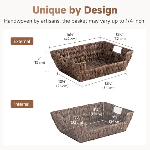 Pantry Baskets for Organizing (Brown(Water Hyacinth) / 16 ½"L x 12 ½"W x 5"H)