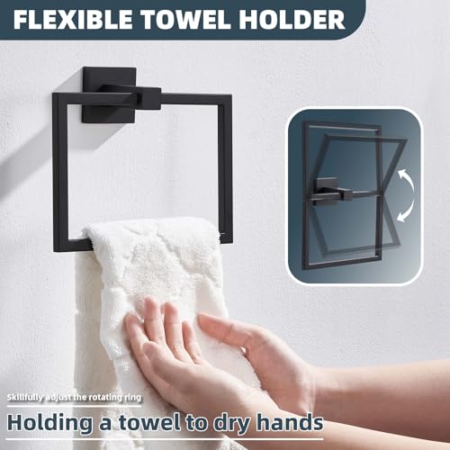 Matte Black Square Towel Holder for Bathroom (Matte Black)