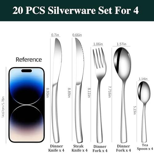 20 Piece Silverware Set for 4 with Steak Knives