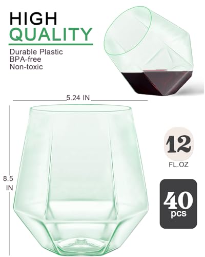 40 Pack Plastic Wine Glasses (Green-40 Pack / no)
