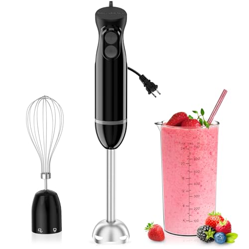 3-in-1 Immersion Blender Handheld with 2 Mixing Speed (Black / With 2 attachment)