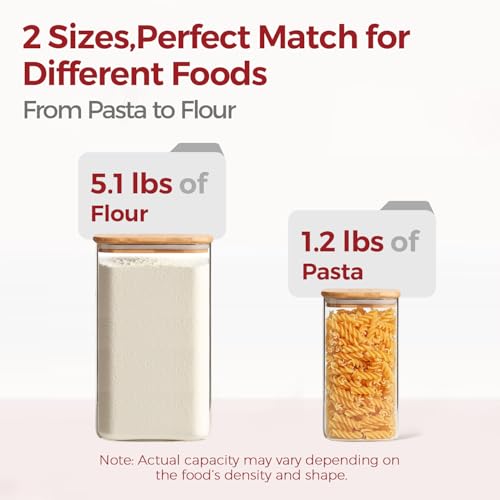 Glass Flour Containers with Bamboo Lids 1.6 (1.6Qt+4.6Qt)