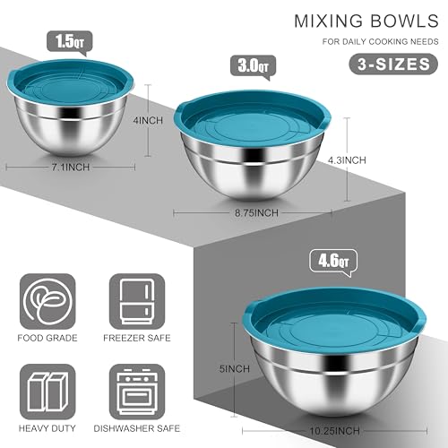 Mixing Bowls with Airtight Lids (Teal Blue / Airtight Lids)