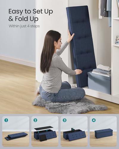 43.3 Inches Folding Storage Ottoman Bench (Midnight Blue / 15"D x 43"W x 15"H (without Flipping Lid))