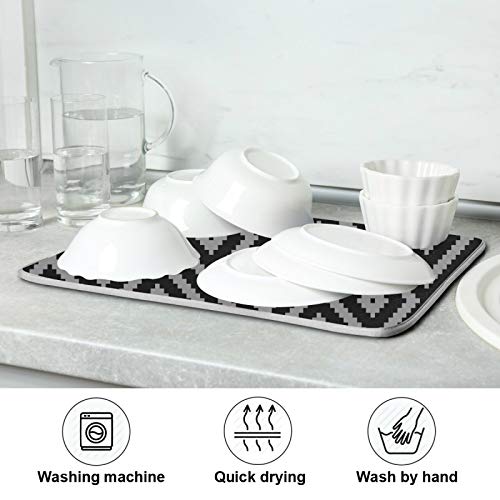 Super Absorbent Dish Drying Mat (Black Moroccan Rhombus Plaid / 16" x 18")