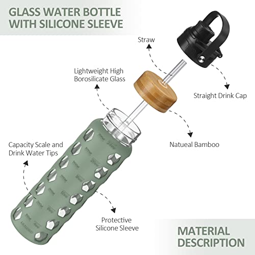 24oz Glass Water Bottle (Olive / 24 Ounces)