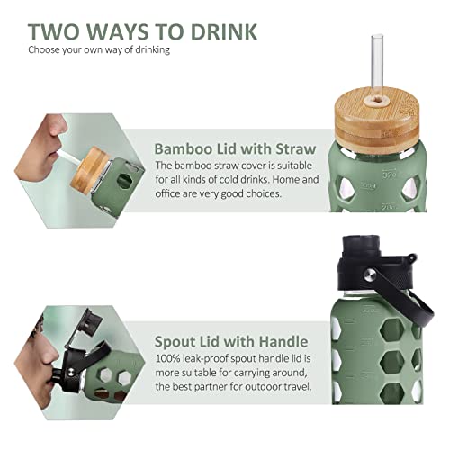 Glass Water Bottle (Olive / 32 Ounces)