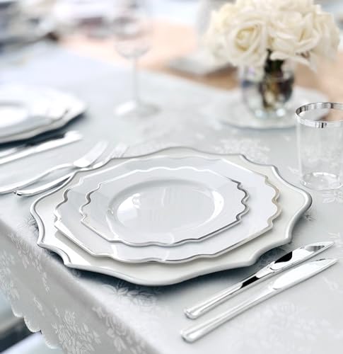 OCCASIONS " 200 Piece set (200 Piece (25 Guest) / I. Imperial White & Silver Rim)
