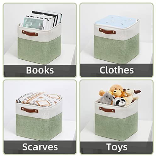 Storage Baskets for Organizing (White&Green / S-11"x11"x11")