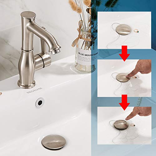 Bathroom Sink Drain with Overflow (With Overflow / Brushed Nickel-2 Pack)