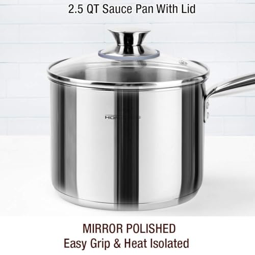 14 Piece Nickel Free Stainless Steel Cookware Set (Shiny SILVER - Mirror Polished - 6 Years Warrantv / 14 PCS - 4MM Thick 3-PLY Base)