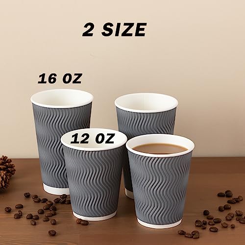 90 Pack 16 oz Coffee Cups Disposable Insulated Paper Cup Gray (Gray / 16 oz-90)