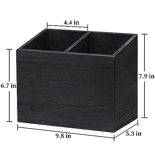 Wooden Kitchen Utensil Caddy With 2 Compartments