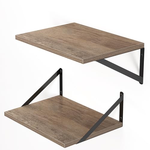 16W x 12D Deep Floating Shelves Set of 2 Grey (Grey With Black Metal Bracket / 16wx12dx5.8h)