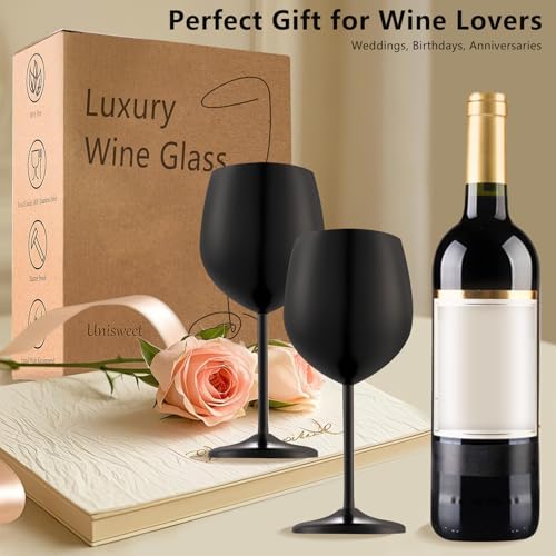 Stainless Steel Wine Glasses Set of 6 with 1 Corkscrew (Matte Black / Set of 6)