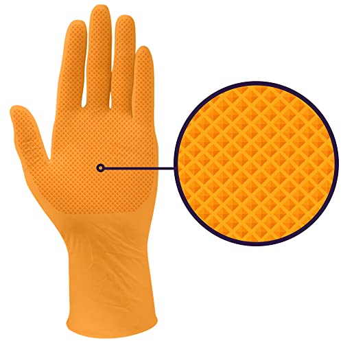 Cleanroom Orange Nitrile Gloves HEAVY DUTY 8 Mil Nitrile Chemical Resistant Medical Cooking Cleaning Disposable Gloves Case (Large)