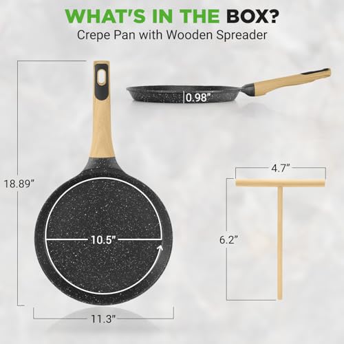 11” Non Stick Crepe Pan with Wooden Spreader (Black / 11")