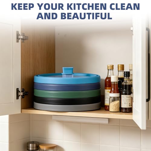 Microwave Splatter Cover Glass Cover Guard Lid with Collapsible Silicone for Food Pot Plate Cover 11.8 inch Dark Blue (DARK BLUE / 11.8 inch)