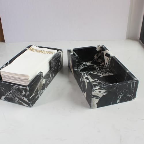 Natural Calacatta Black Marble Napkin Holder 9.8"x4.9"x2.8" (9.8" × 4.9" × 2.8" - Guest Towel Black)