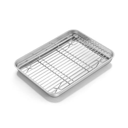 10x8 Inch Small Stainless Steel Baking Sheet with Wire Cooling Rack