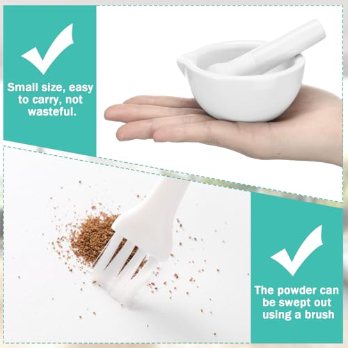2 Sets Mini Porcelain Mortar and Pestle Set Porcelain Herb Grinder Crusher Grinding Bowl Kitchen Mixing Grinding Bowl with 2 Pieces Brushes for Seasonings (4 Count)