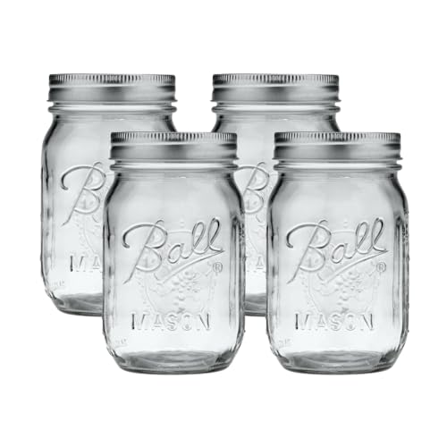 Regular Mouth Glass Mason Jars with Lids and Bands (Clear / 16 Oz (Pack of 4))
