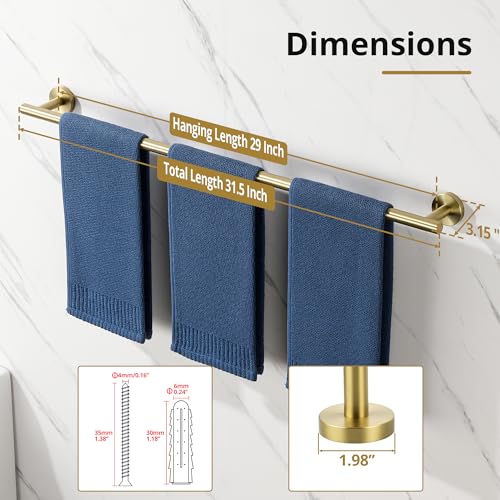 Towel Racks for Bathroom 29 Inch (Brushed Gold / 31.5" (29" Hanging Length))