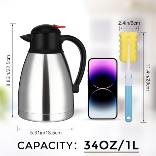 2 Pcs 34 oz Stainless Steel Thermal Coffee Carafe (Silver / 34 oz)