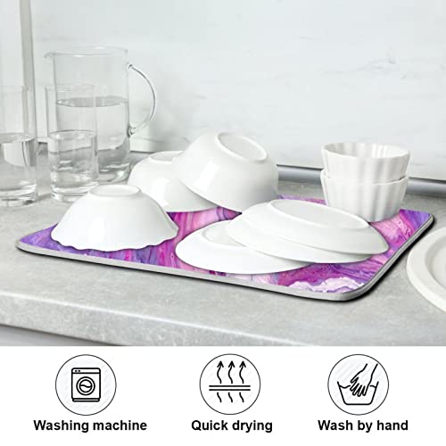 Super Absorbent Dish Drying Mat (Abstract Purplr Pink Marble Paint / 18" x 24")