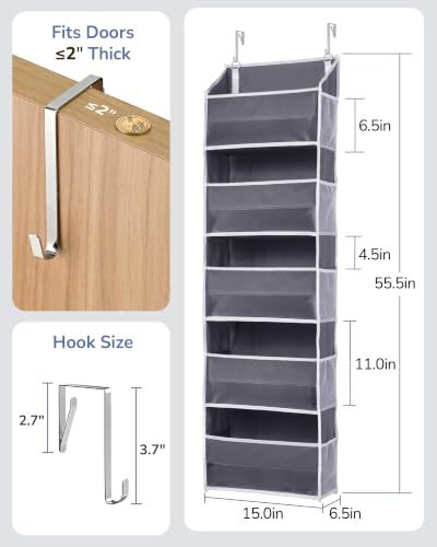 1 Pack Over Door Organizer with 5 Large and 10 Mesh Side Pockets (Dark Grey / 1 Pack-5 Tier)