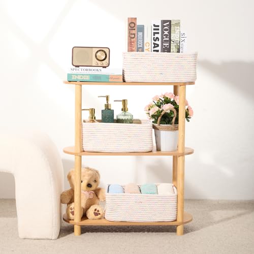 Small Storage Baskets for Organizing (4pcs-L13xW8.5xH5.1" / Rainbow Stitches)