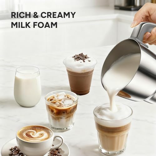 6-in-1 Electric Milk Frother and Steamer with Detachable Cups, Automatic Cold and Warm Foam Maker for Lattes/Cappuccinos/Hot Chocolate, Dishwasher Safe Black (black-4)