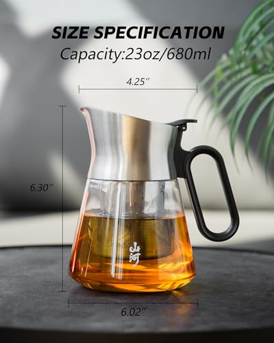 23oz Small Glass Teapot with Infuser For Loose Leaf Tea Steeper (23 oz (No Cups))
