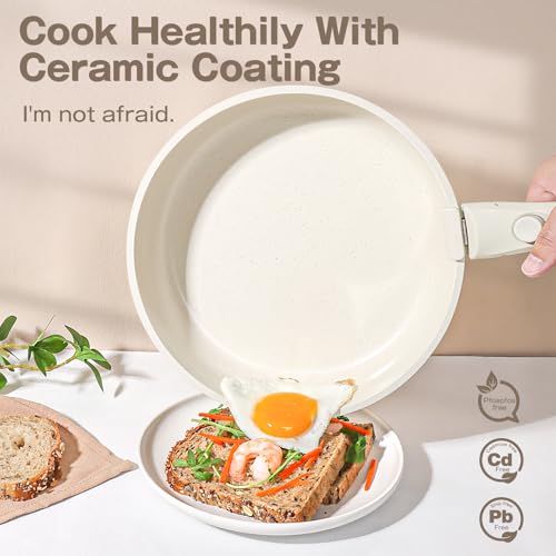 Ceramic Pots and Pans Set Non Stick (White / 7PCS 04)