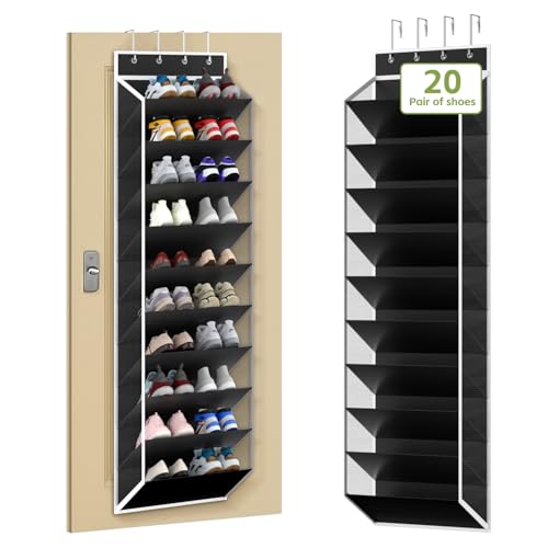 10 Tiers Mesh Over Door Shoe Organizer Storage (Black-1 Pack of 10 Cell)