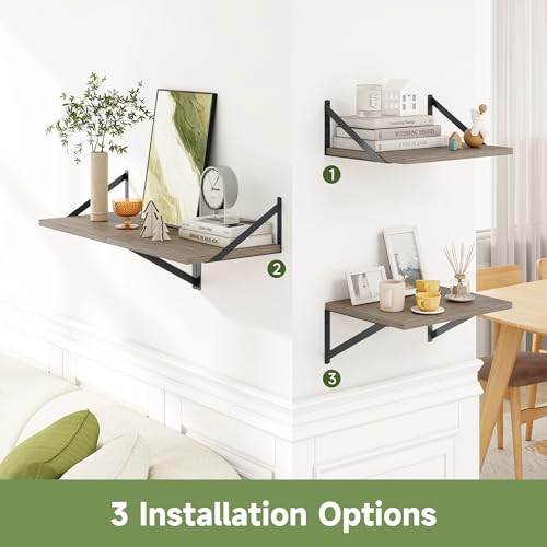 16W x 12D Deep Floating Shelves Set of 4 Grey (Grey With Black Metal Bracket / 16Wx12Dx5.8H)
