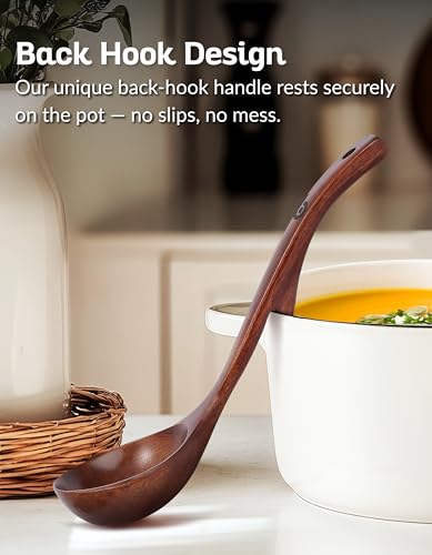 Soup Ladle Luxury Teak Wood Ladle Set of 3 (Brown Teak Soup Ladle Set)