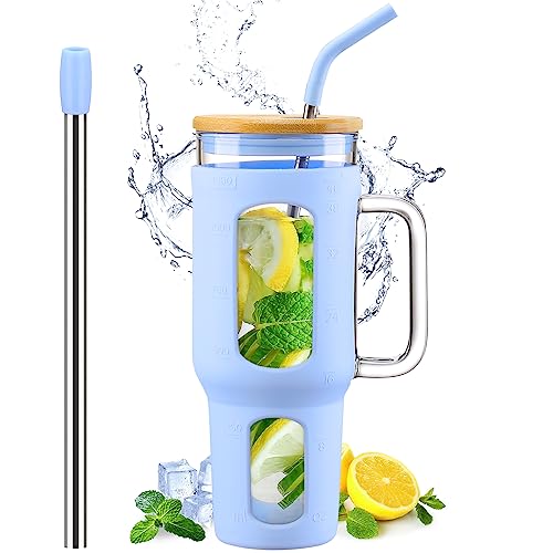 Glass Tumbler with Lid and Straw (Glacier / 46 Ounces)