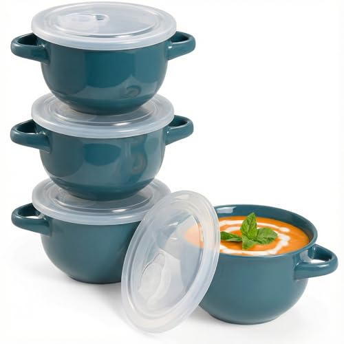French Onion Soup Crocks with Lids & Handles (Teal)