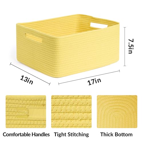 Large Storage Baskets for Shelves (3pcs-L17×W13×H7.5" / Yellow)