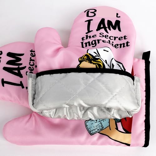 Funny Oven Mitts and Pot Holders Sets Cooking BBQ Non (Pink)