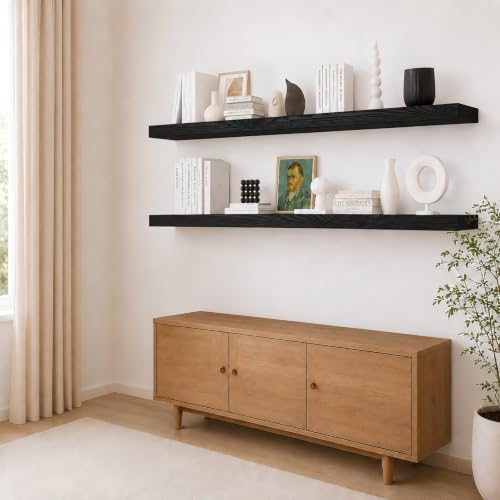 Rustic Floating Shelves 72 inch Long 8 "deep Set of 2 (Black / 72'' x 8''x 2''(set of 2）)