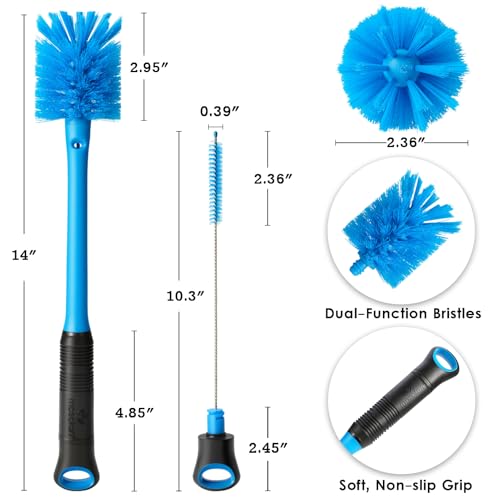 2-in-1 Bottle Brush and Straw Cleaner Brush, Breezy Blue, 1 Pack (Breezy Blue / 1 Count (Pack of 1))