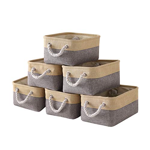 Storage Baskets for Organizing (Gold&Grey / 6PCS/Small -11.8Lx7.9Wx5.2H)