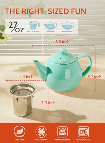 Teapots for Tea (Mint Green / 27oz (with infuser))