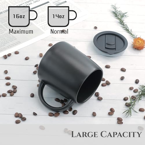14 oz Ceramic Coffee Mug with Lid (Black)