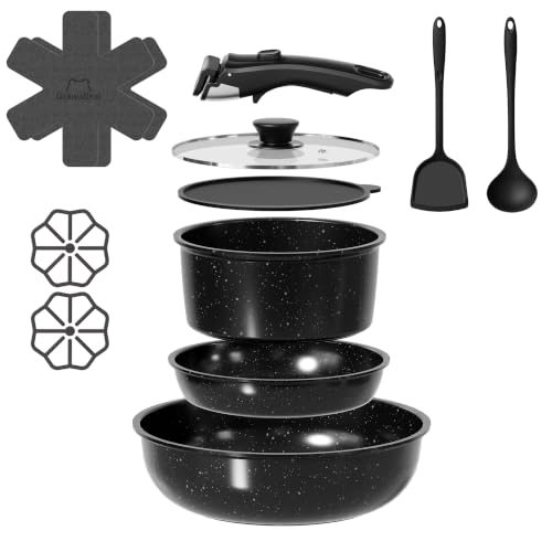 12 Pcs Pots and Pans Set Non Stick (Black / 12Pcs)