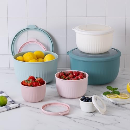 Prep Bowls with Lids (Teal and Pink / 12 Piece Set - Deep Bowls)