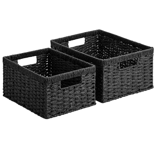 Wicker Storage Baskets for Organizing (Black (Paper Rope) / 15"L x 11"W x 7"H + 13"L x 9"W x 6¼"H)